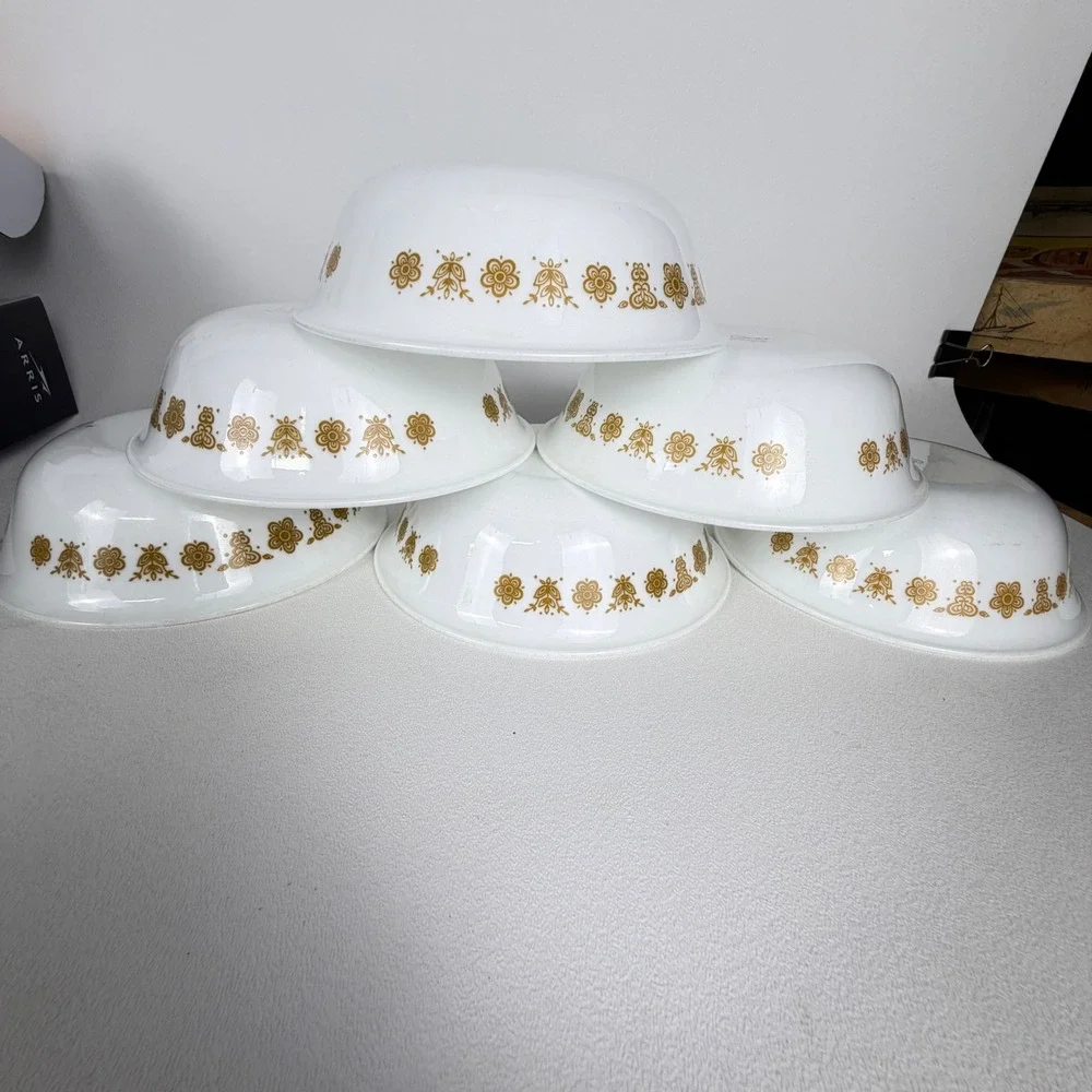 Corelle Cereal Bowls Butterfly Gold Set of 6 White Harvest Gold Vintage Floral